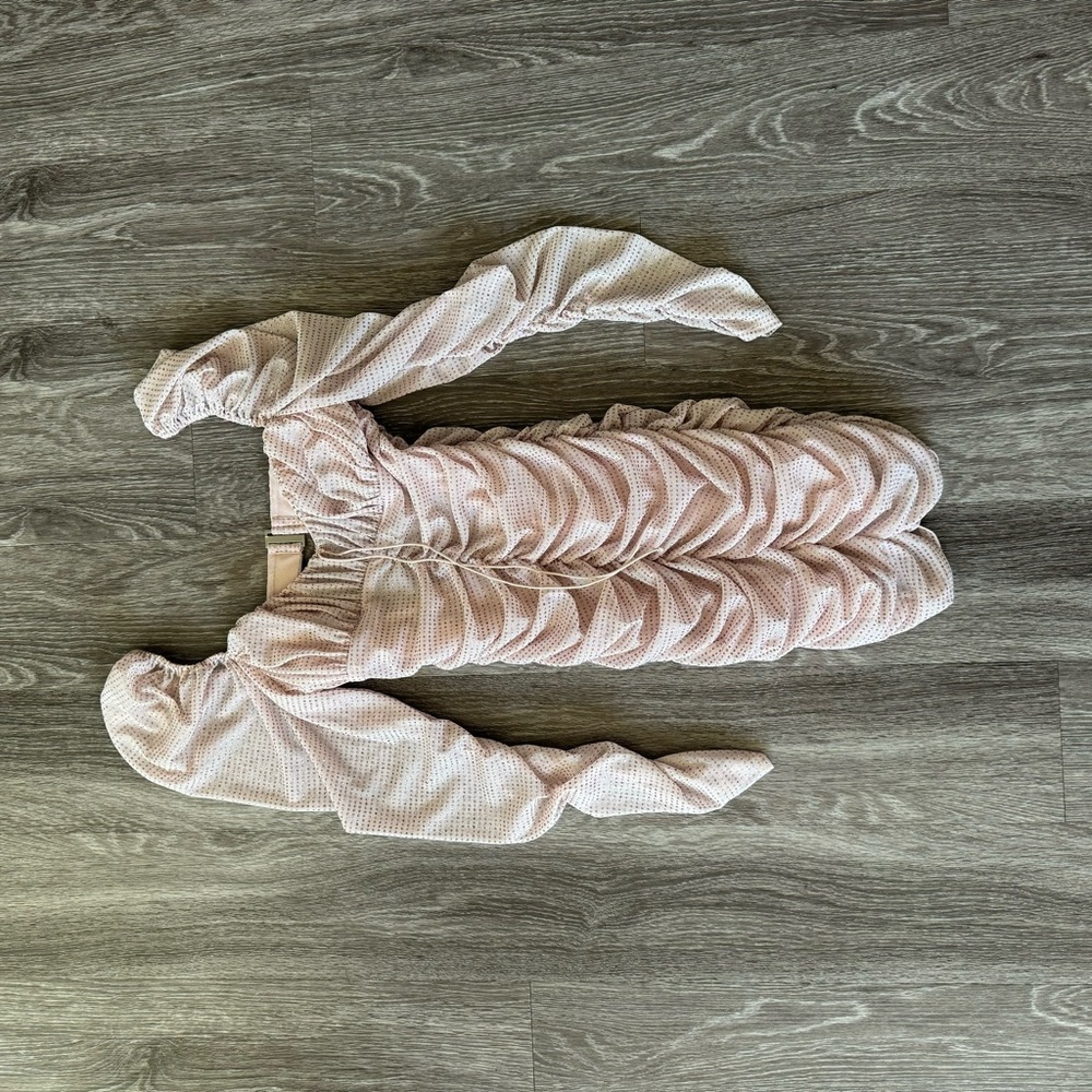 For Love & Lemons Pink Glitter Ruched Mini Dress Puff Sleeve - Picture 3 of 16